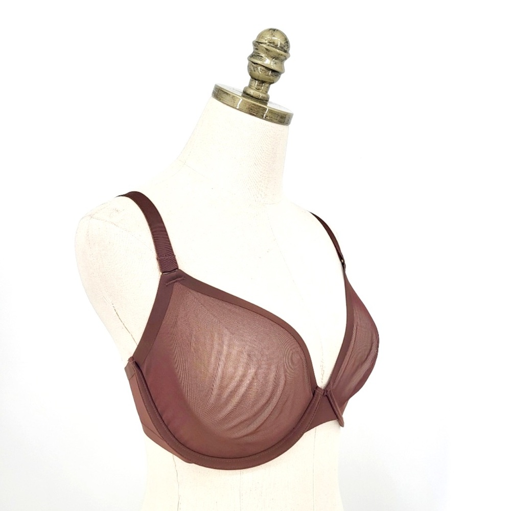 CUUP The Plunge Sheer Mesh Bra Underwire Adjustable Brown 32G